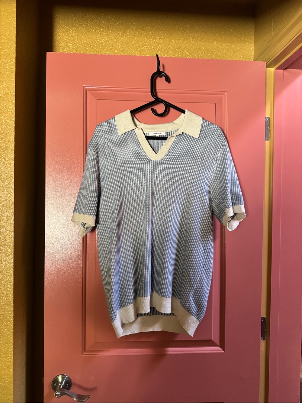 Madewell Light Blue & Cream V-Neck Polo Sweater